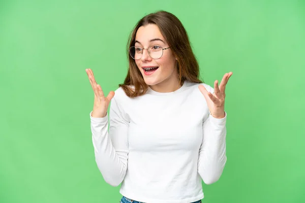 Teenager Girl Isolated Chroma Key Background Surprise Facial Expression — Fotografie, imagine de stoc