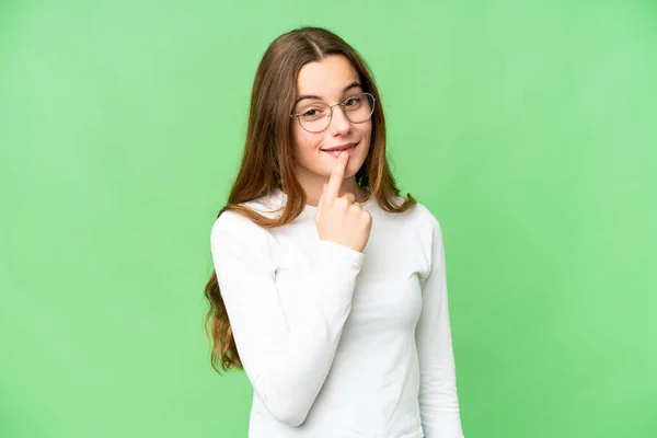 Teenager Girl Isolated Chroma Key Background Showing Sign Silence Gesture — Stock Fotó