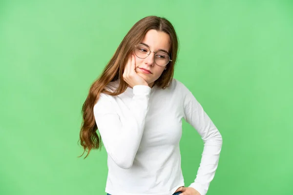Teenager Girl Isolated Chroma Key Background Toothache — Stockfoto