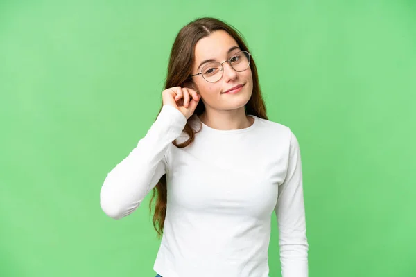 Teenager Girl Isolated Chroma Key Background Laughing — Stockfoto