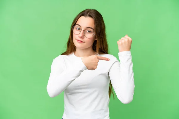 Teenager Girl Isolated Chroma Key Background Making Gesture Being Late — Stock Fotó