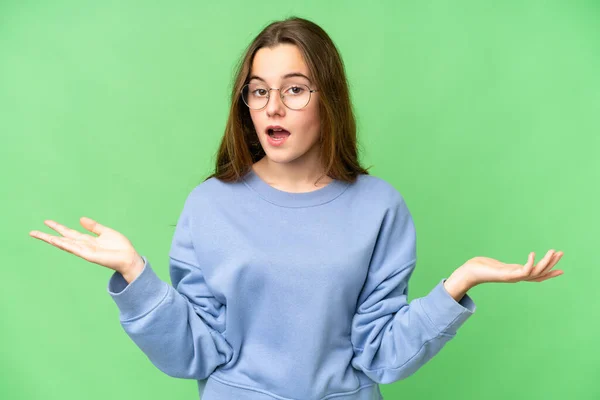 Teenager Girl Isolated Chroma Key Background Shocked Facial Expression — Stockfoto