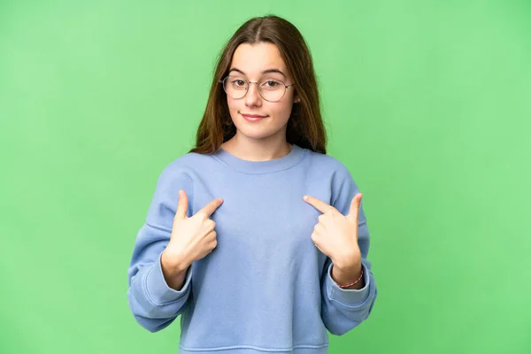 Teenager Girl Isolated Chroma Key Background Surprise Facial Expression — Stockfoto