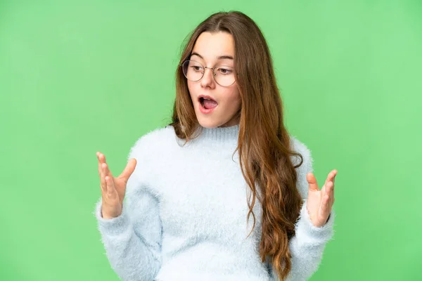 Teenager Girl Isolated Chroma Key Background Surprise Facial Expression — Stok fotoğraf