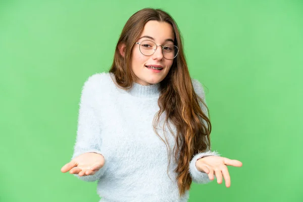 Teenager Girl Isolated Chroma Key Background Happy Smiling — Stok fotoğraf