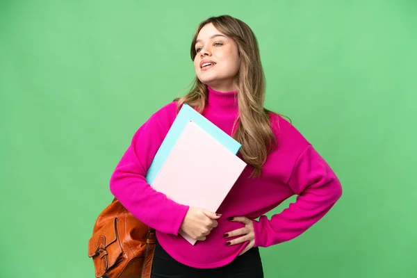 Young Student Girl Isolated Chroma Key Background Posing Arms Hip — Stock Photo, Image