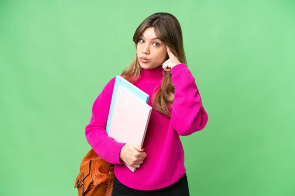 Young Student Girl Isolated Chroma Key Background Thinking Idea — Stock Photo, Image