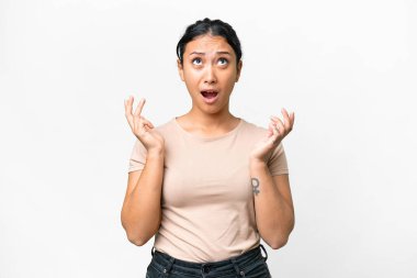 Young Uruguayan woman over isolated white background stressed overwhelmed