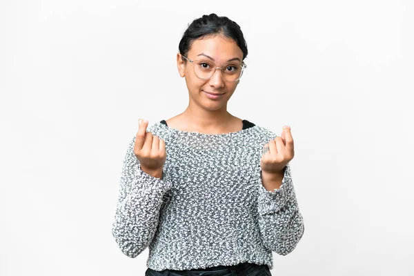Young Uruguayan Woman Isolated White Background Making Money Gesture Ruined — Stockfoto