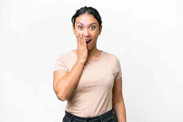 Young Uruguayan Woman Isolated White Background Surprise Shocked Facial Expression — Stock Photo, Image