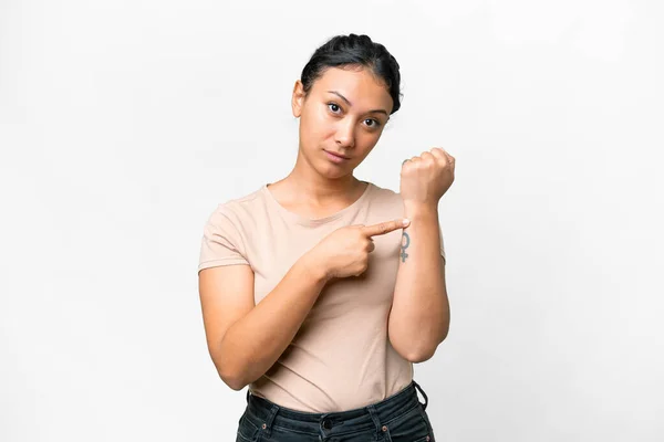 Young Uruguayan Woman Isolated White Background Making Gesture Being Late — Stock Photo, Image