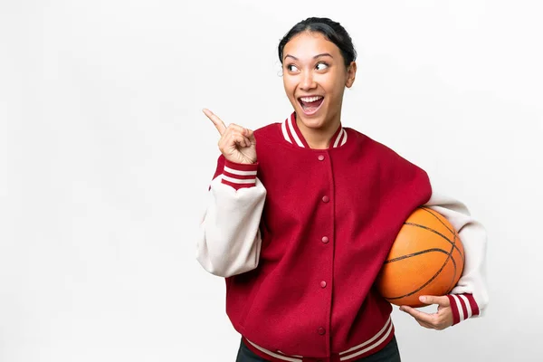 Young Uruguayan Woman Playing Basketball Isolated Wall Isolated White Background — Foto Stock