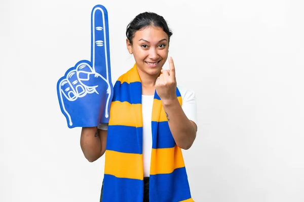 Sports Fan Woman Isolated White Background Doing Coming Gesture — Stock fotografie