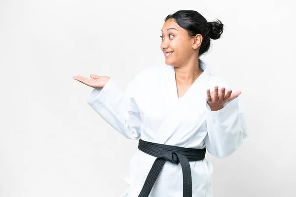 Young Uruguayan Woman Doing Karate Isolated White Background Surprise Expression — Stock Photo, Image