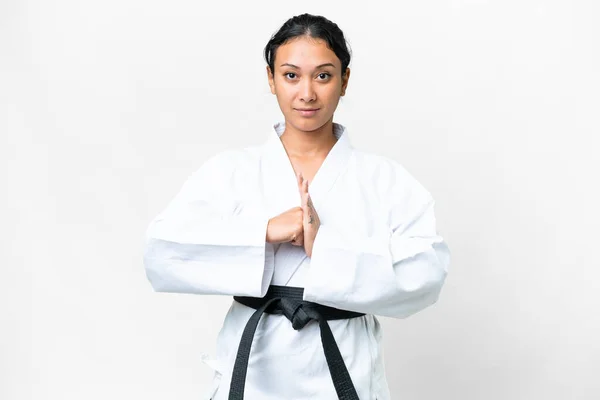 Young Uruguayan Woman Isolated White Background Doing Karate Saluting — Stock Photo, Image