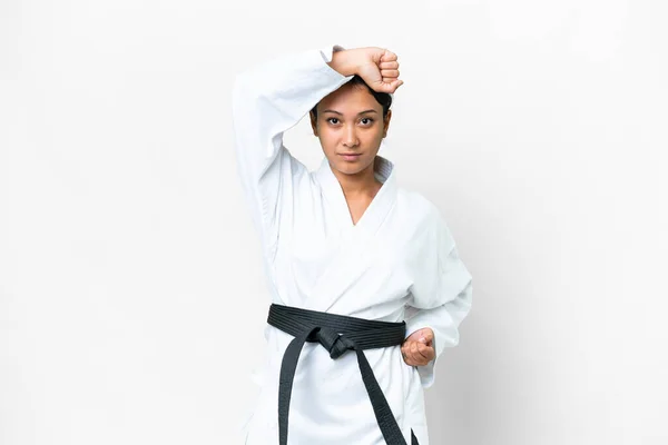 Young Uruguayan Woman Isolated White Background Doing Karate — Stock Photo, Image