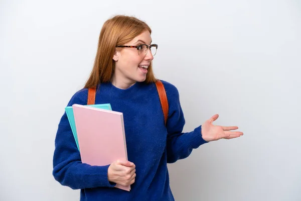 Young Student Redhead Woman Isolated White Background Surprise Expression While — Stock Photo, Image