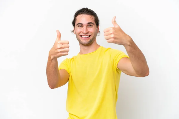 Caucasian Handsome Man Isolated White Background Giving Thumbs Gesture — Stok fotoğraf