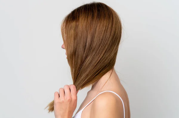 Young English Woman Touching Her Hair Close Portrait — Fotografia de Stock
