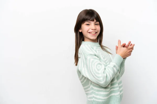 Kleine Kaukasische Mädchen Isoliert Auf Weißem Hintergrund Applaudieren — Stockfoto