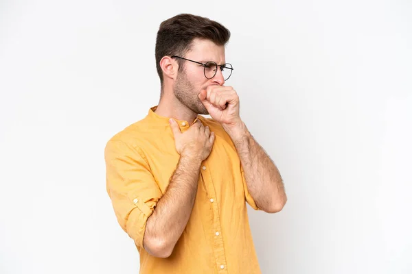 Young Caucasian Man Isolated White Background Coughing Lot — Stock Photo, Image