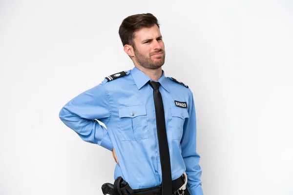 Young Police Caucasian Man Isolated White Background Suffering Backache Having — Fotografia de Stock