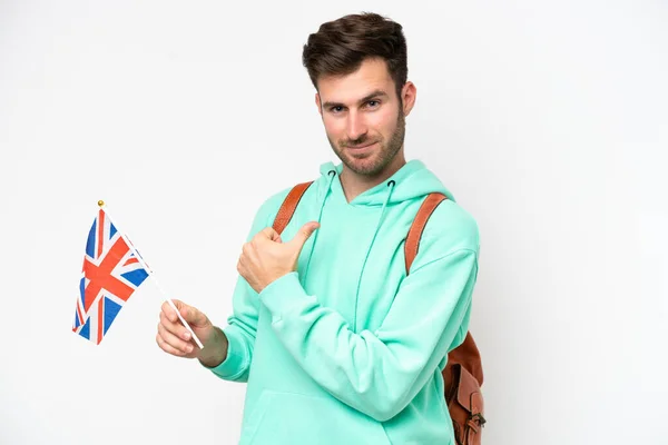 Jonge Student Kaukasische Man Met Een Vlag Van Het Verenigd — Stockfoto