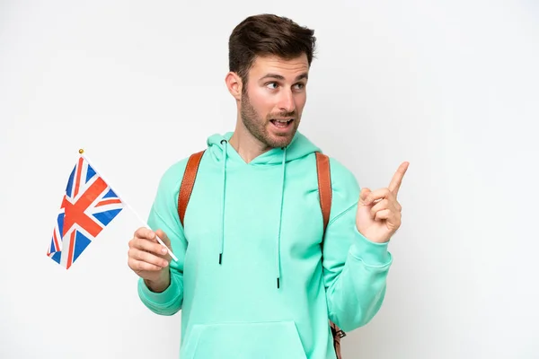 Mladý Student Běloch Drží Vlajku Spojeného Království Izolované Bílém Pozadí — Stock fotografie