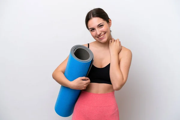 Young Sport Girl Going Yoga Classes While Holding Mat Isolated — Stock Photo, Image