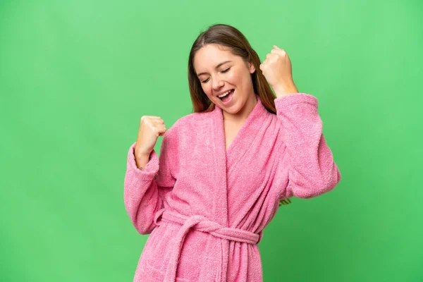 목욕하는 여자가 승리를 축하하는 크로마의 — 스톡 사진
