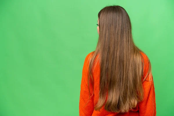 Junge Blonde Frau Über Isolierten Chroma Schlüssel Hintergrund Rückenlage Und — Stockfoto