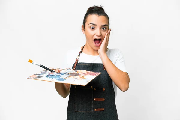 Young Artist Woman Holding Palette Isolated White Background Surprise Shocked — ストック写真