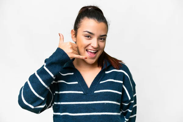 Junge Schönheit Frau Über Isolierten Weißen Hintergrund Machen Handygeste Rufen — Stockfoto