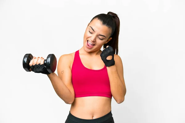 Young Sport Woman Making Weightlifting Celebrating Victory — Foto Stock