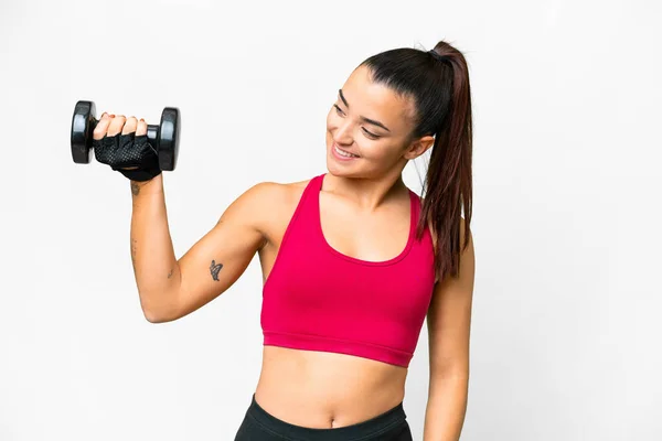 Young Sport Woman Making Weightlifting Happy Expression — Foto Stock