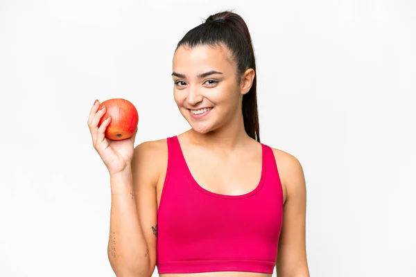 Young Beauty Woman Isolated White Background Apple — Stock Photo, Image