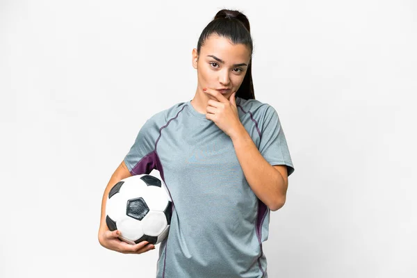 Молодая Футболистка Женщина Изолированном Белом Фоне — стоковое фото