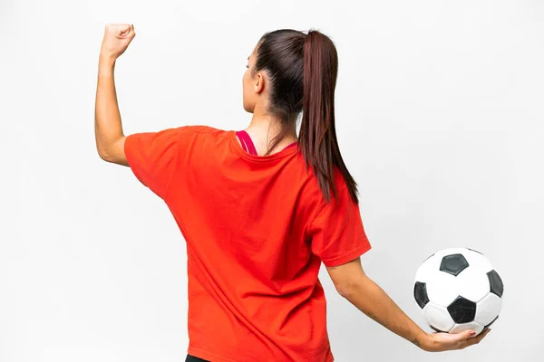 Young Beauty Woman Isolated White Background Soccer Ball — Stock Photo, Image