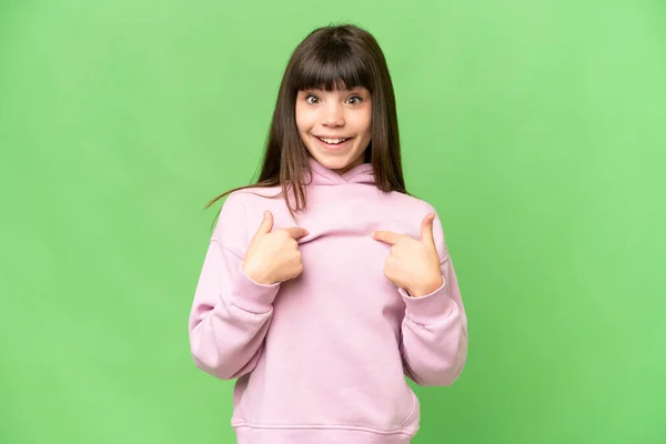 Little Girl Isolated Green Chroma Key Background Surprise Facial Expression — Stock Photo, Image