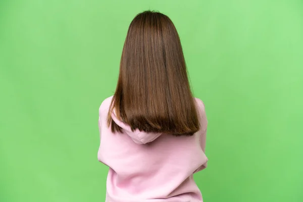 Kleines Mädchen Über Isoliertem Grünem Chroma Schlüsselhintergrund Rückenlage — Stockfoto
