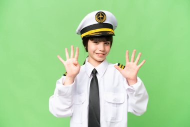 İzole edilmiş kroma anahtar geçmişi olan uçak pilotu olarak küçük bir kız dokuz parmaklı sayıyor.