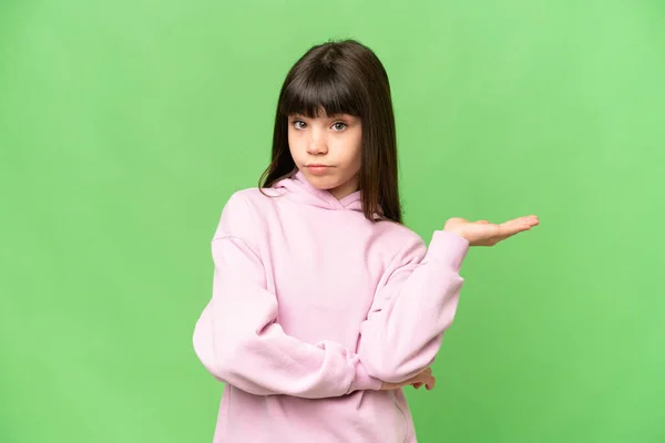 Little Girl Isolated Green Chroma Key Background Having Doubts — Stock Photo, Image
