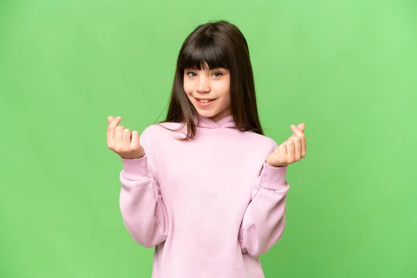 Küçük Kız Izole Edilmiş Yeşil Krom Anahtar Arka Planda Para — Stok fotoğraf