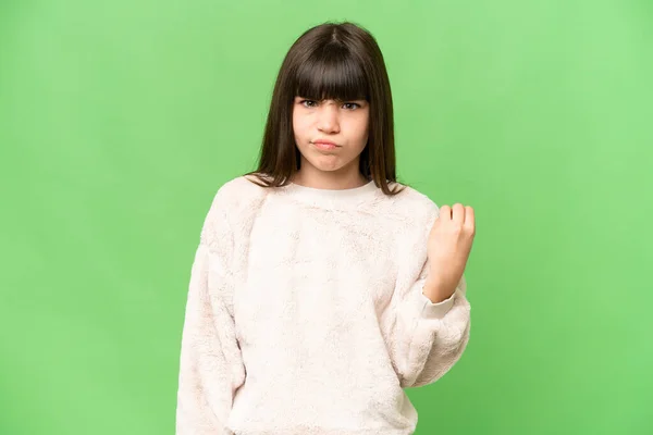 Little Girl Isolated Green Chroma Key Background Unhappy Expression — Stock Photo, Image