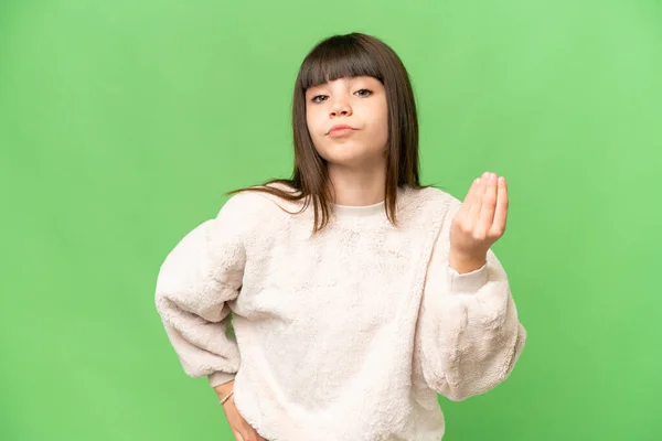 Kleines Mädchen Über Isoliertem Grünem Chroma Schlüsselhintergrund Macht Italienische Geste — Stockfoto