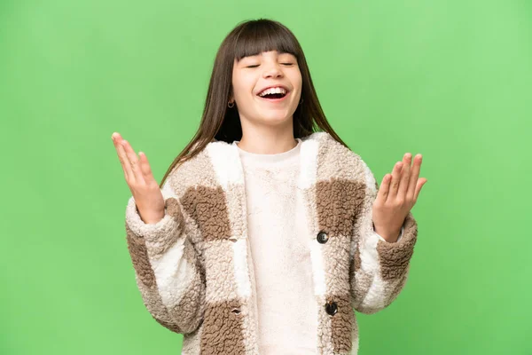 Little Girl Isolated Green Chroma Key Background Smiling Lot — Stock Photo, Image