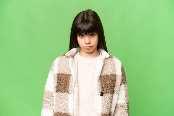 Kislány Több Mint Elszigetelt Zöld Chroma Kulcs Háttér Szomorú Kifejezés — Stock Fotó