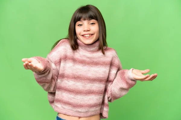 Little Girl Isolated Green Chroma Key Background Happy Smiling — Stock Photo, Image