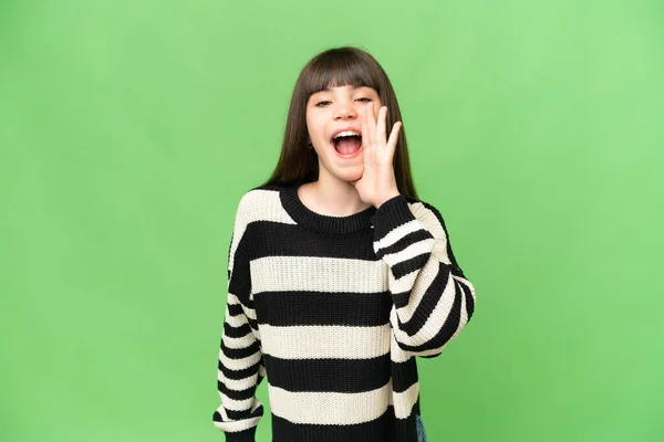 Little Girl Isolated Green Chroma Key Background Shouting Mouth Wide — Stock Photo, Image