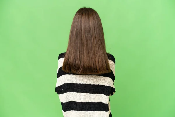 Kleines Mädchen Über Isoliertem Grünem Chroma Schlüsselhintergrund Rückenlage — Stockfoto